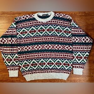 Vintage 90s Exchange Unlimited Crew Neck Geometric Acrylic Sweater Size L